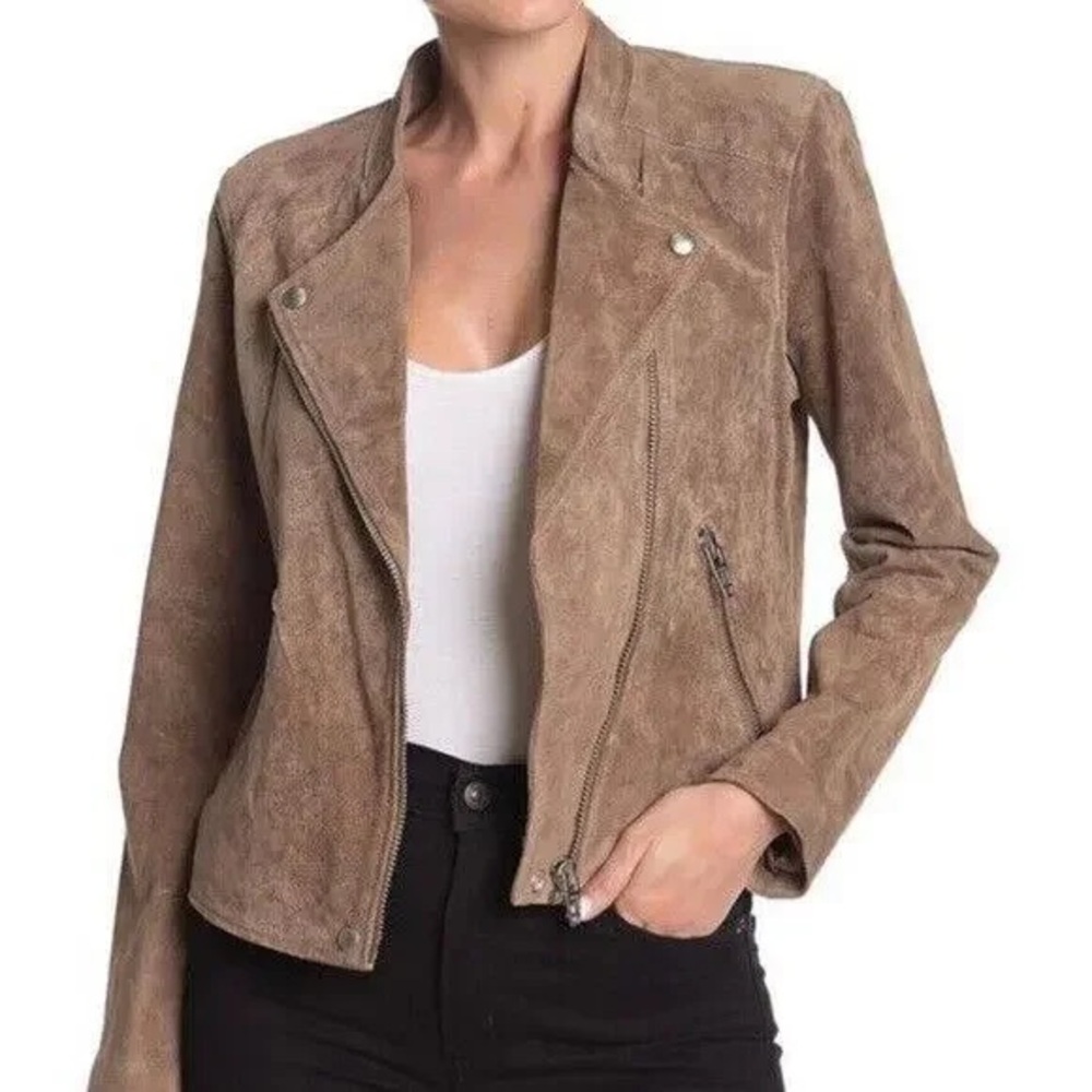 Blank NYC Tan Leather Moto Jacket Asymmetrical Zipper